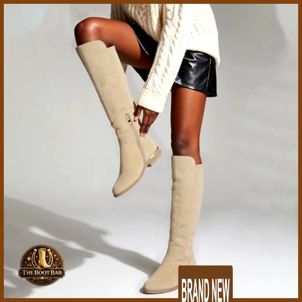 Knee High Boots Flat Heel Stretchy Side Zipper Classic Minimal Chic Versatile - Picture 2 of 7
